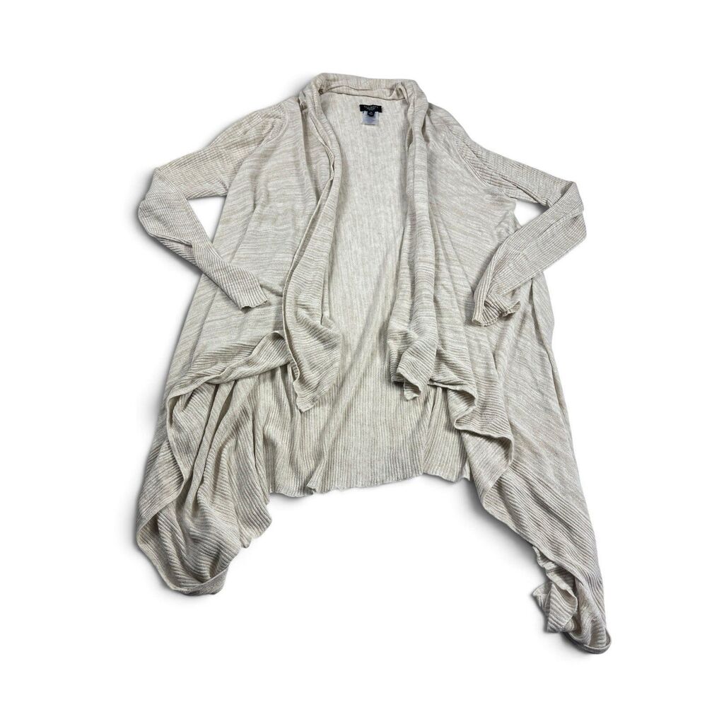 Talbots Linen Blend Longline Cardigan Beige Open Front Breathable Sweater MP